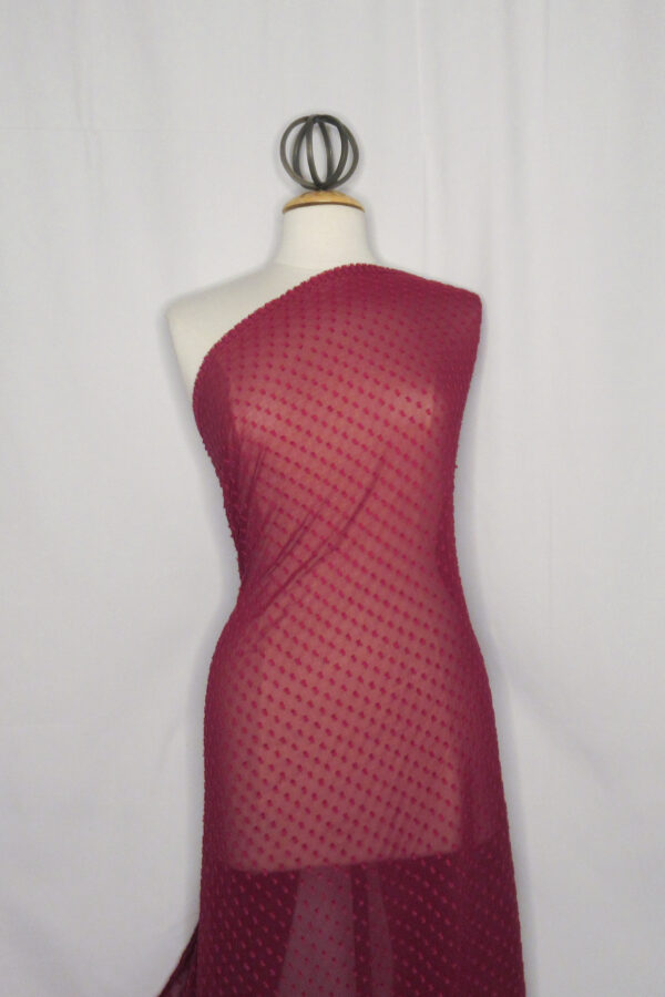 Crimson Red Silk Clip Dot Chiffon