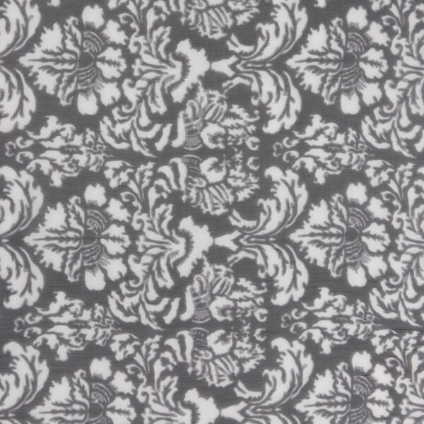 Black & White Damask Print Silk Crinkle Chiffon