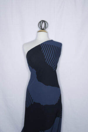 Blue Abstract Shapes and Stripes 4-Way Stretch