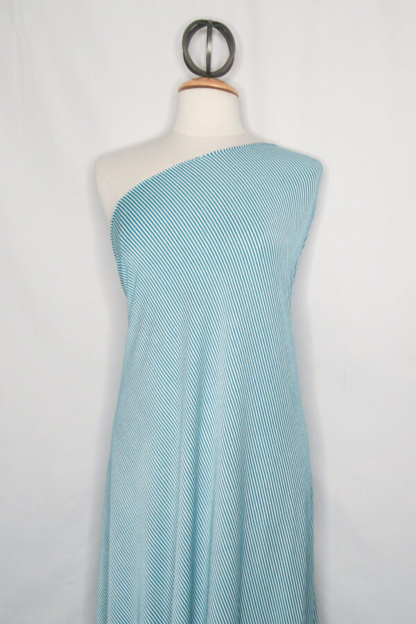 Aqua Green & White Feeder Stripe Rayon Spandex Jersey