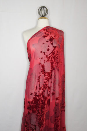 Red Floral Burn Out Silk Velvet