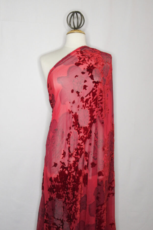 Red Floral Burn Out Silk Velvet