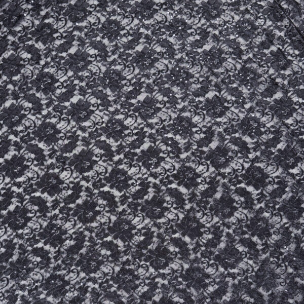 Slate Gray Floral Lace with Clear Sequins