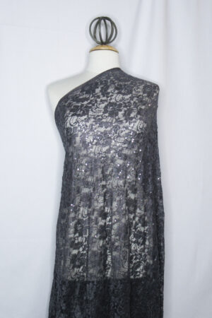 Slate Gray Floral Lace with Clear Sequins