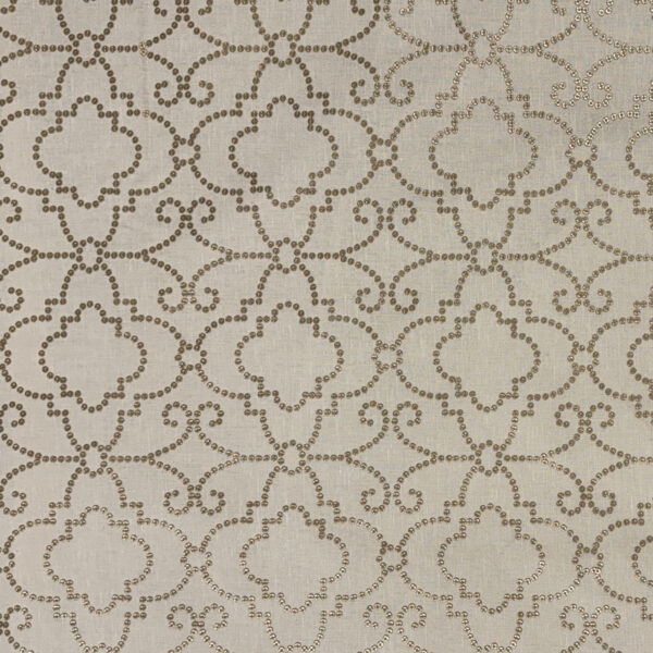 Gold Sequin Embroidered Mosaic Pattern on Natural Linen