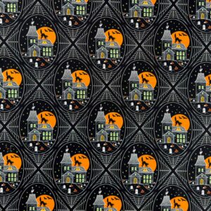 Scaredy Cat On a Haunted House Printed Cotton