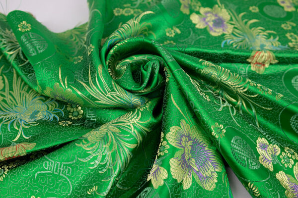 Chinese Green and Gold Floral Brocade