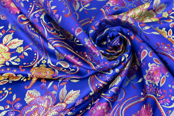 Chinese Blue and Gold Floral Brocade