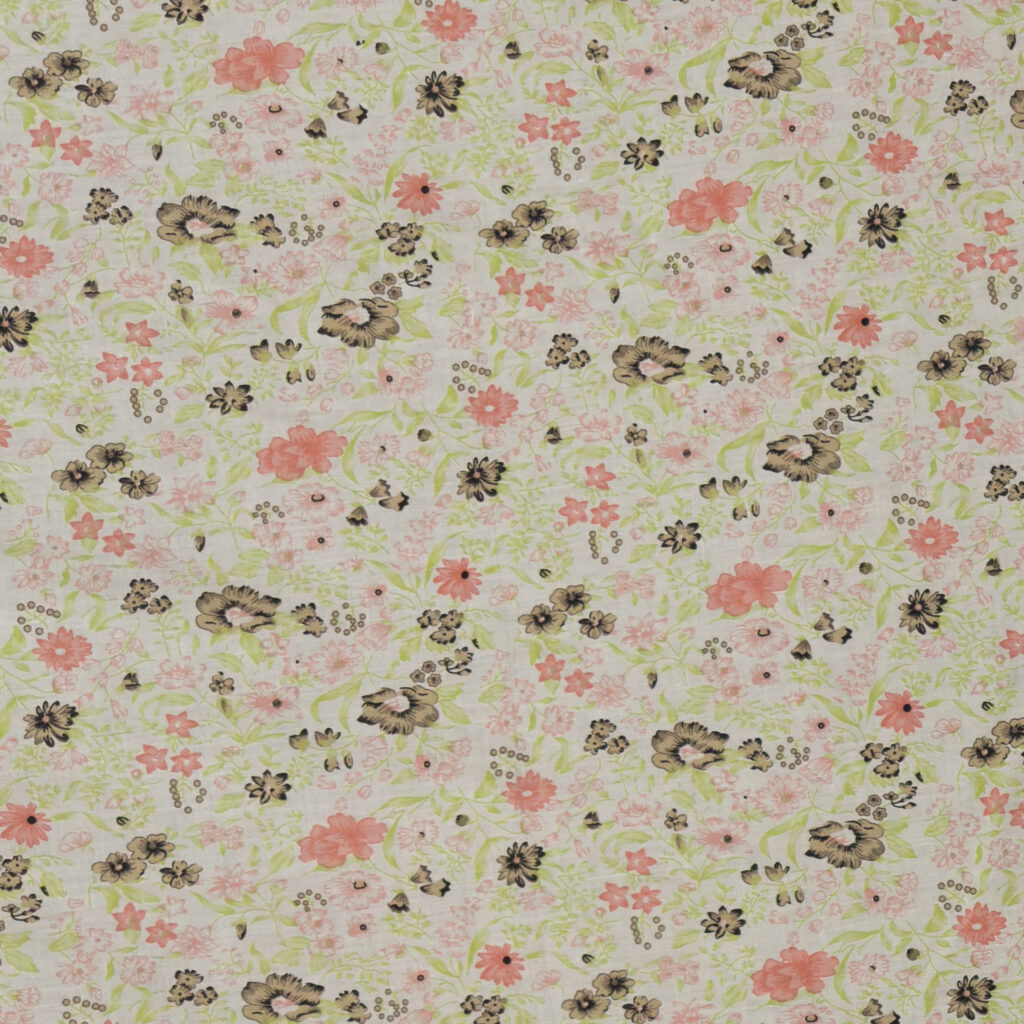 Light Green and Pink Printed Floral Cotton Lawn