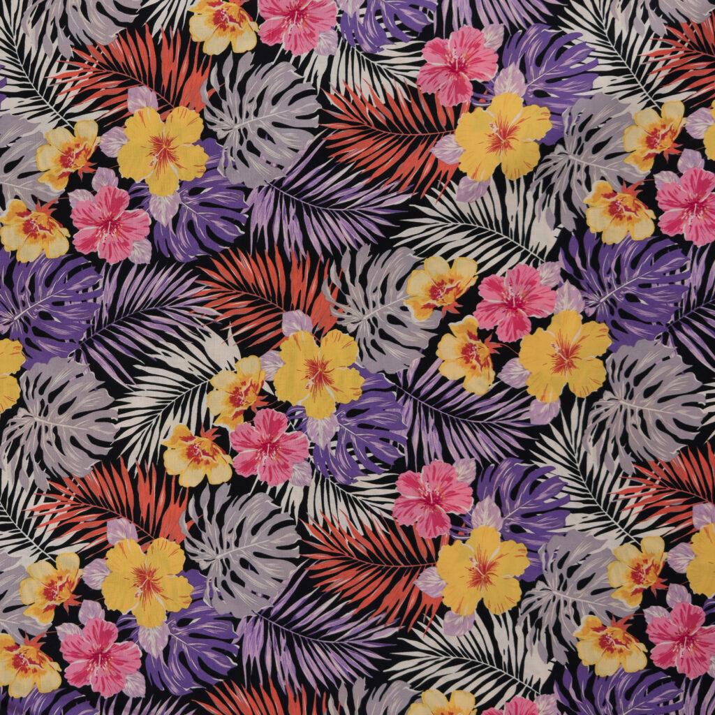 Purple Tropical Floral Stretch Poplin