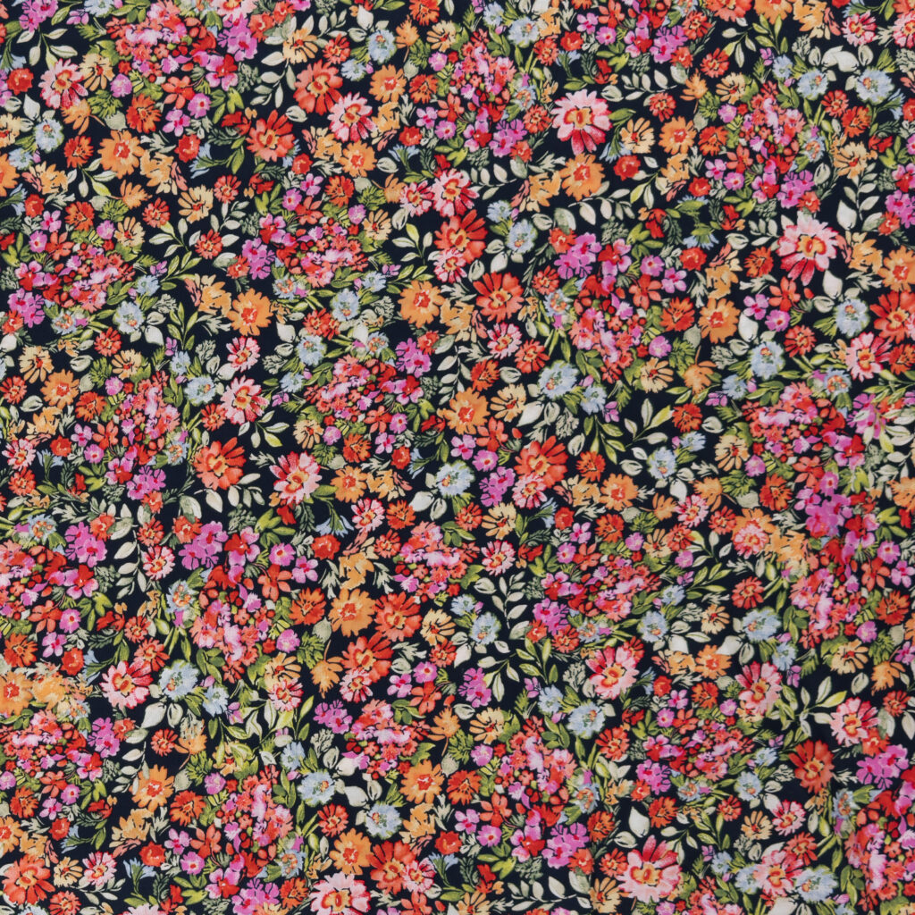 Navy Colorful Floral Stretch Cotton