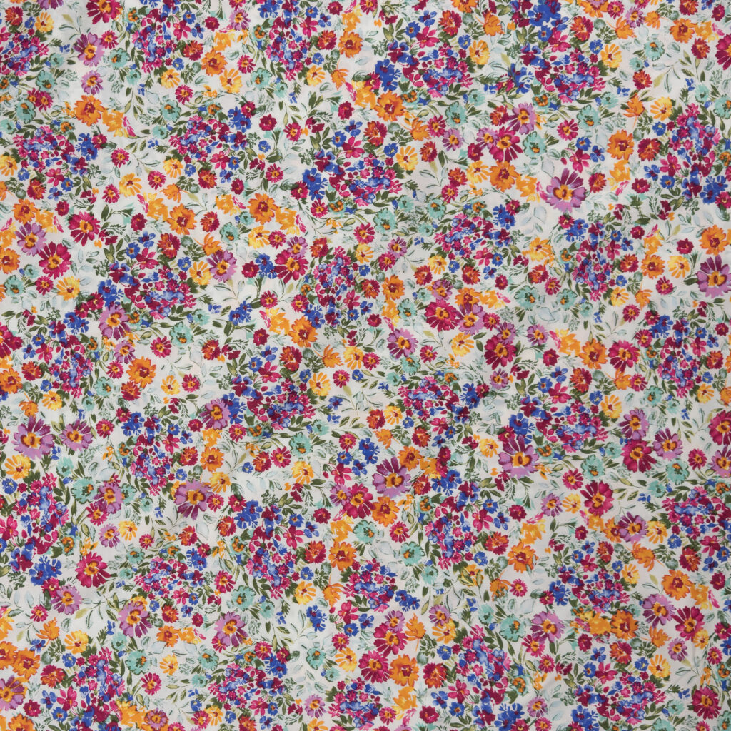 White Colorful Floral Stretch Cotton