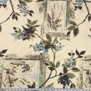 Vintage Cotton Shantung - Framed Blue Wildflowers