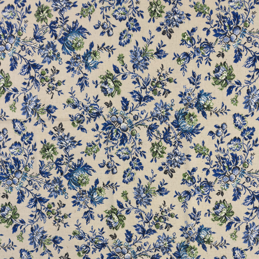 Vintage Blue Floral Sampler Print on Beige Canvas