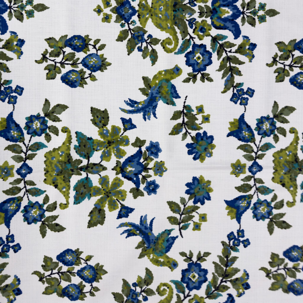 Vintage Blue Floral Sampler Print on Optic White canvas