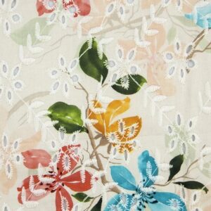 Multi Color Flowers on Embroidered Cotton Eyelet
