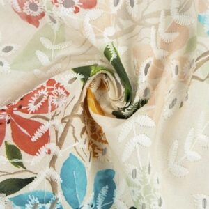 Multi Color Flowers on Embroidered Cotton Eyelet