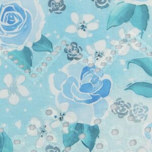 Blue Flowers on Embroidered Cotton Eyelet
