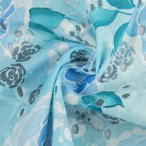 Blue Flowers on Embroidered Cotton Eyelet