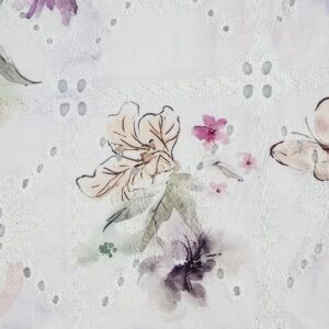Multicolor Florals and Butterflies on Embroidered Cotton Eyelet