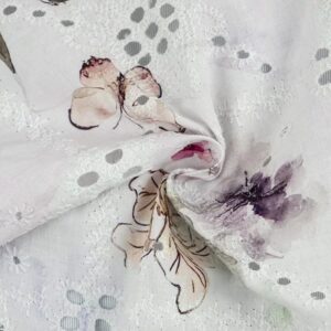 Multicolor Florals and Butterflies on Embroidered Cotton Eyelet