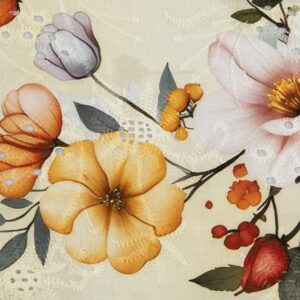 Yellow and Red Flowers on Embroidered Cotton Eyelet