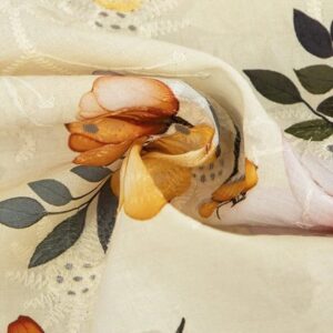 Yellow and Red Flowers on Embroidered Cotton Eyelet