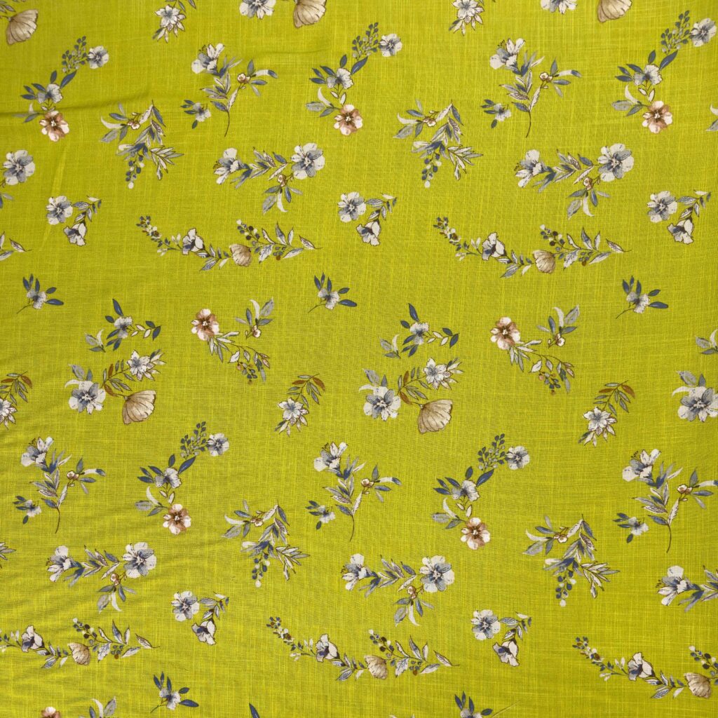 Chartreuse Floral Linen-Like Rayon