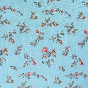 Aqua Floral Linen-Like Rayon