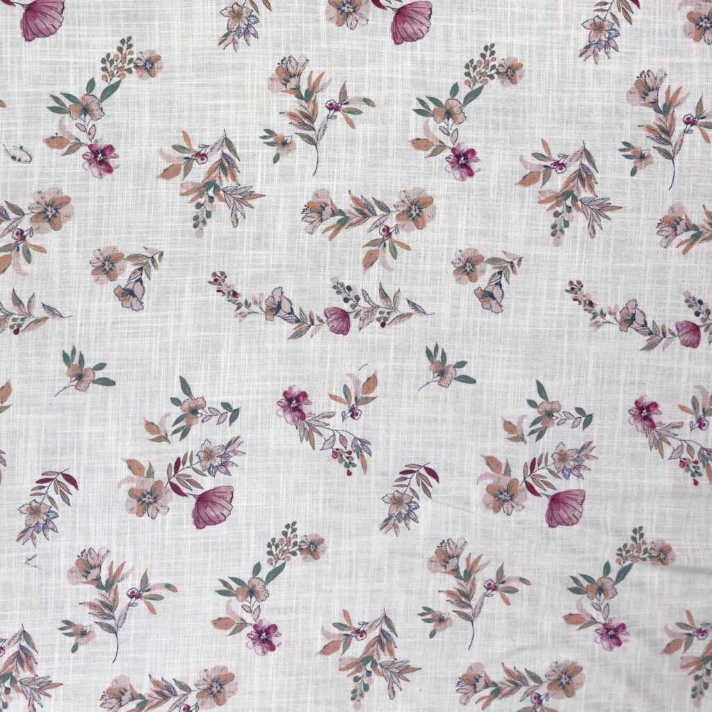 White Floral Linen-Like Rayon